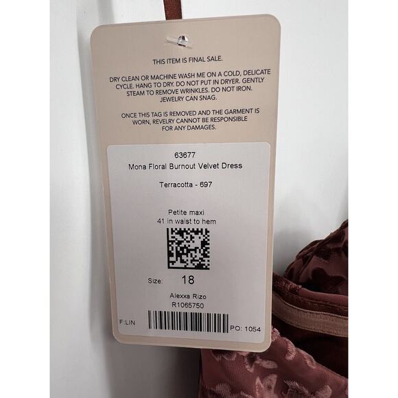 NWT Revelry Mona Floral Burnout Velvet Dress Terracotta Petite Maxi 18 Wedding - Picture 7 of 10